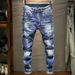 Men's Clothing Hole Slim Fit Trend Men's Slim Fit Distressed Jeans - Trendy Ripped Skinny Denim Pants For Nightclub & Streetwear (Blue, Sizes 28-36)_mkmklike.com