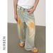 Men's Clothing Retro Washed Workwear Multi Pocket Jeans For Men And Women, High Street Design, Loose Wide Leg Casual Mopping Pants_mkmklike.com