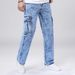 Men's Loose Fit Cargo Jeans - Trendy Straight Leg Denim Pants For All Seasons (Black, Light Blue)_mkmklike.com