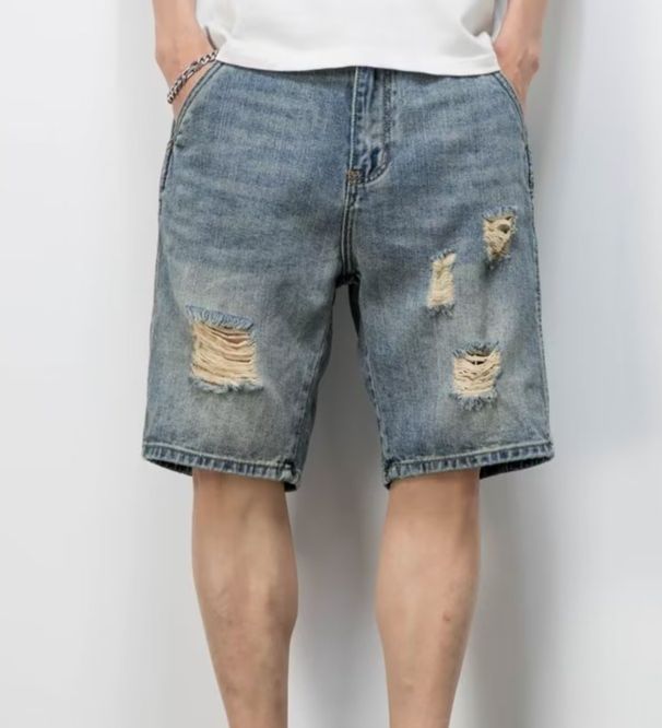 Men's Clothing Fashionable Casual Retro Ripped Denim Shorts Men's Loose Distressed Trendy Versatile Handsome Shorts_mkmklike.com