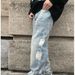 Men's Clothing original street hip hop retro washed old ink ripped straight jeans for men_mkmklike.com