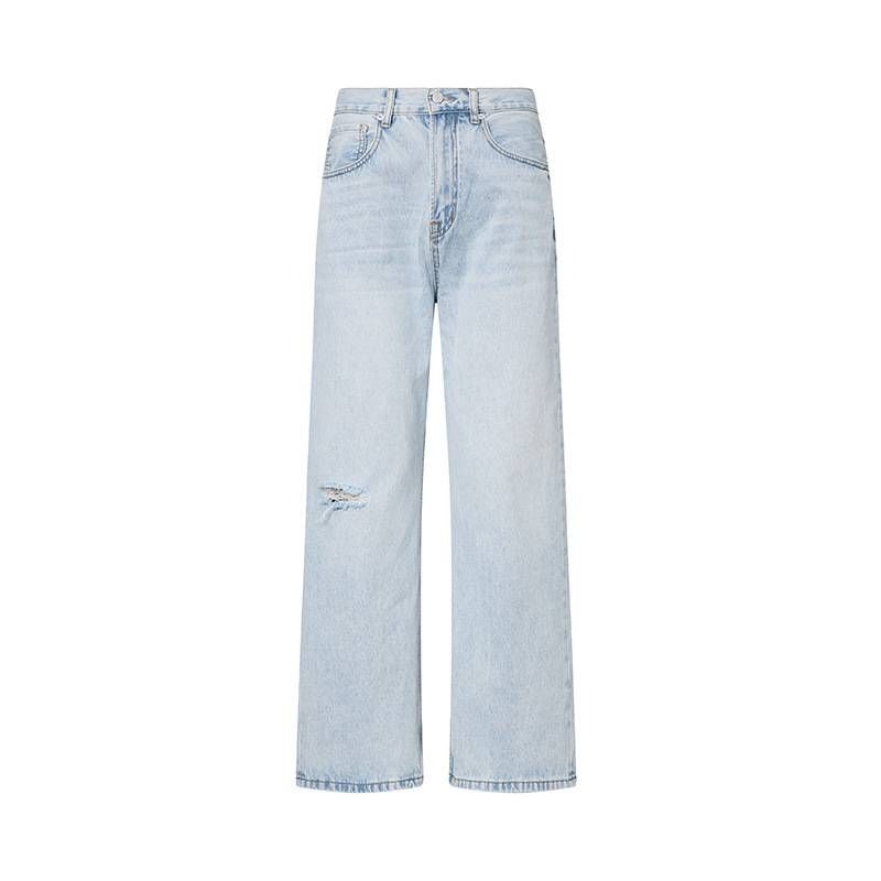 Men's Distressed Light Blue Relaxed Fit Cleanfit Style Straight Leg Jeans For Summer - High Street Fashion Casual Pants_mkmklike.com