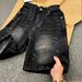 Men's Clothing Men's Black Lightning Striped Ripped Denim Shorts Washed Five Point Summer Style Trendy High End Fashion Pants_mkmklike.com