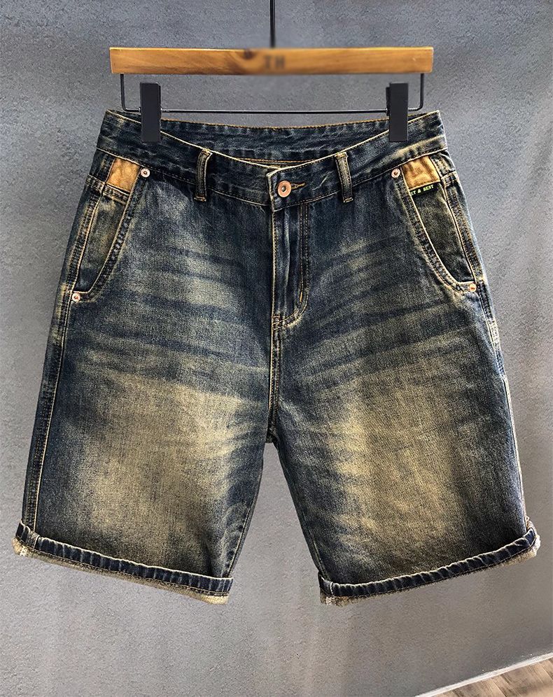 High-end Trendy Retro Ripped Denim Shorts For Men, Stylish And Cool, Five-point Pants, Slim Fit Riding Breeches_mkmklike.com
