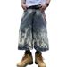 Hip Hop Retro Lightning Pattern Denim Shorts – Unisex Loose Wide Leg Capri Pants, Streetwear Export Style_mkmklike.com