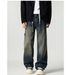 Men's Clothing Spring And Autumn High Street Retro Washed Workwear Drawstring Jeans Men's Loose Wide Leg Straight Casual Pants_mkmklike.com
