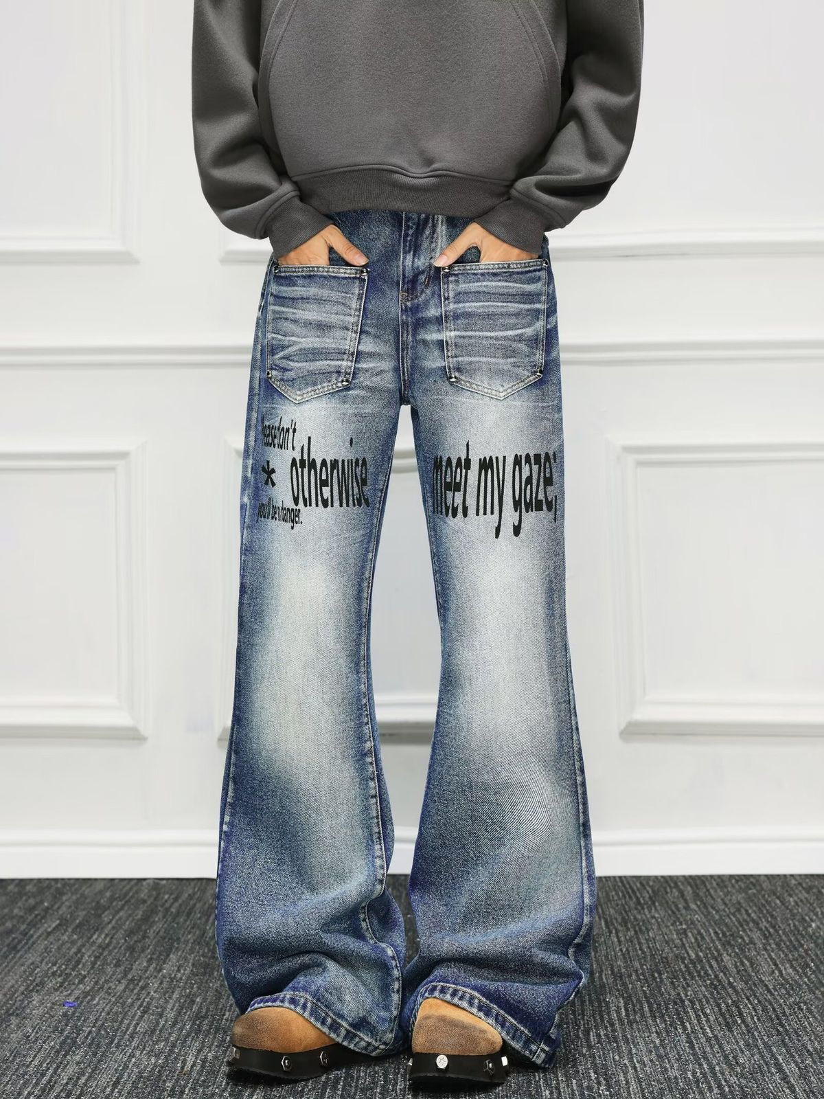 Streetwear Men's Printed Jeans - Trendy High-Fashion Hip-Hop Denim Pants With Bold Lettering For Urban & Casual Style_mkmklike.com