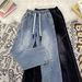 Vintage Rope Detail Men's Jeans - Relaxed Fit Straight Leg Casual Trousers For Summer, Streetwear Style, Multiple Sizes (Black/Blue)_mkmklike.com