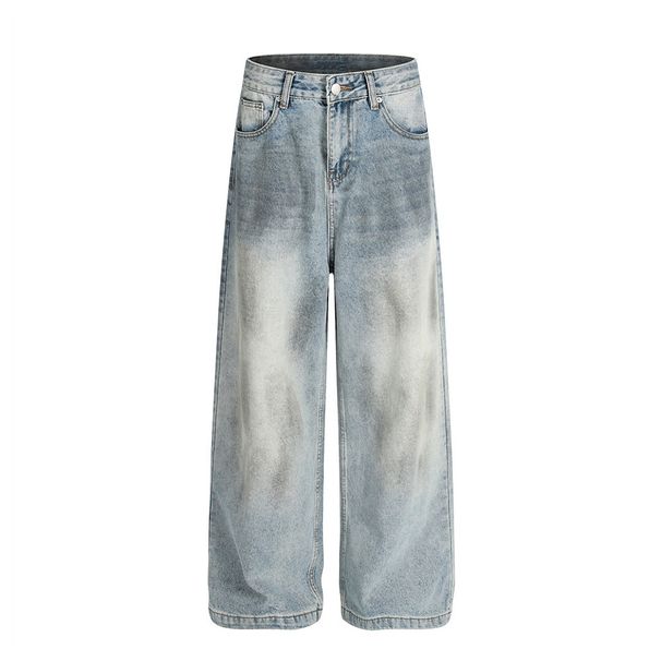 Punk Wasteland Spray Paint Vintage Dirty Jeans For Men, Niche Loose Wide-Leg Washed Frayed Straight Long Pants Trendy_mkmklike.com
