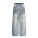 Punk Wasteland Spray Paint Vintage Dirty Jeans For Men, Niche Loose Wide-Leg Washed Frayed Straight Long Pants Trendy_mkmklike.com