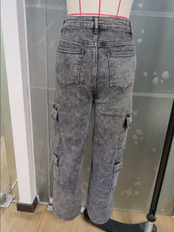 K Fashionable High Elasticity Multi Pocket Work Pants, Denim Pants, Jeans_mkmklike.com