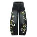 Men's Loose Curved Jeans Retro Style Trendy Bamboo Pattern Embroidery High Street Design_mkmklike.com
