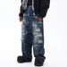 Trendy Distressed Ice-Wash Jeans – Relaxed Straight Fit With Stretch Waist & Hand-Painted Details_mkmklike.com