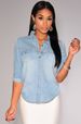 Women's Clothing Women's Long Sleeved Lapel Buttoned Pocket Cardigan Irregular Hem Denim Solid Color Shirt_mkmklike.com