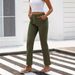 Military Green High-Waisted Wide Leg Straight Casual Cargo Jeans Stretch Denim Fashionable European American Style_mkmklike.com