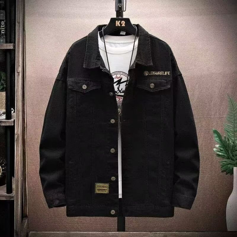 Youth Denim Spring Autumn Boys' Trendy Solid Color Jack, Versatile Top For Male And Middle School Students, Lapel_mkmklike.com