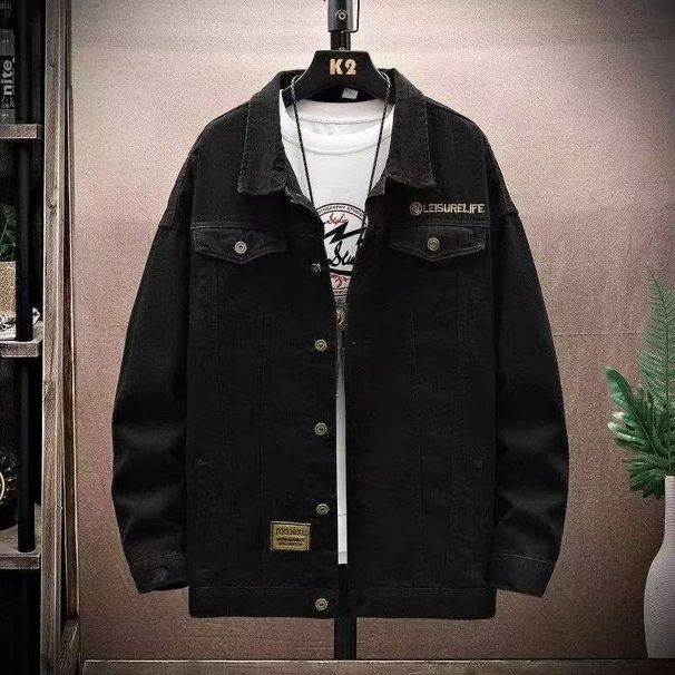 Youth Denim Spring Autumn Boys' Trendy Solid Color Jack, Versatile Top For Male And Middle School Students, Lapel_mkmklike.com