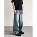 Men's Straight Wide Leg Trousers American Cleanfit Distressed Blue Jeans High Street Summer Trendy Versatile for Men And Women_mkmklike.com