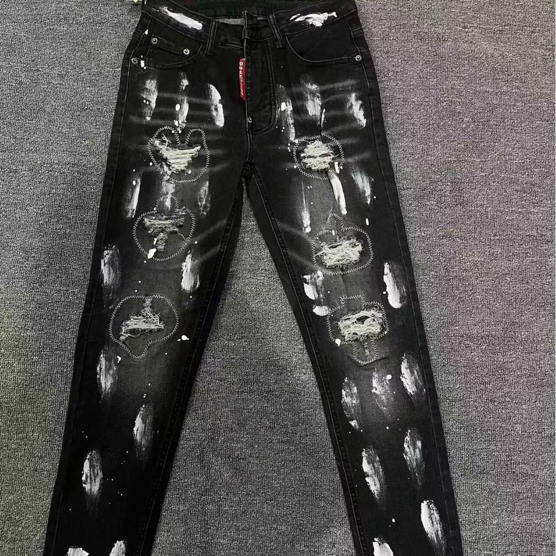 Men's Slim Fit Distressed Jeans Ripped Denim Pants Black/Grey Stretch Comfort Mid Waist Long Cotton Pencil Pants_mkmklike.com
