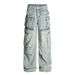 Functional Style Personality Multi-Pocket Denim Cargo Men's Punk Washed Vintage Design Loose Straight Pants_mkmklike.com