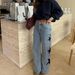 Women's Fashion Casual Straight Leg Jeans Five Pointed Star Detail Loose Fit European American Style_mkmklike.com