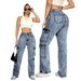 Women's Cargo Jeans High Waist Flap Pockets Oversized Fit Stretch Denim Pants - Streetwear Jogger Pants For Plus Size_mkmklike.com