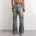 Men's Distressed Rhinestone Jeans – Relaxed Straight-Leg Vintage Denim Pants With Flared Hem For Retro Streetwear_mkmklike.com
