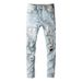 Men's Clothing Ins Same Style Washed Old Hole Cat Whisker Patch Diamond Patch Elastic Slim Fit Skinny Jeans_mkmklike.com