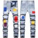 Men's Slim-Fit Embroidered Jeans – Stretch Denim Pants With Patchwork & Distressed Wash (28-42) Flex Memory_mkmklike.com
