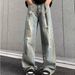 Ripped Jeans Men's American Retro Trendy Brand Wide-leg Washed Old Pants Summer Loose Straight Slightly Pulled Trousers_mkmklike.com