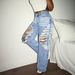 High Waisted Ripped Wide Leg Jeans Style Light Blue Washed Distressed Floor Length Trousers For Women_mkmklike.com