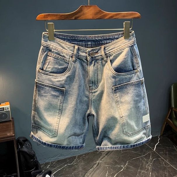 Men's Trendy Thin Denim Shorts Summer Loose Straight Leg Mid-Length Cargo Pants With Multiple Pockets Casual 5/5 Cropped Trousers_mkmklike.com