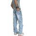 Men's Distressed Denim Jeans Classic Washed Straight Leg Vintage Blue Casual Streetwear Comfortable Straight Leg Fit_mkmklike.com