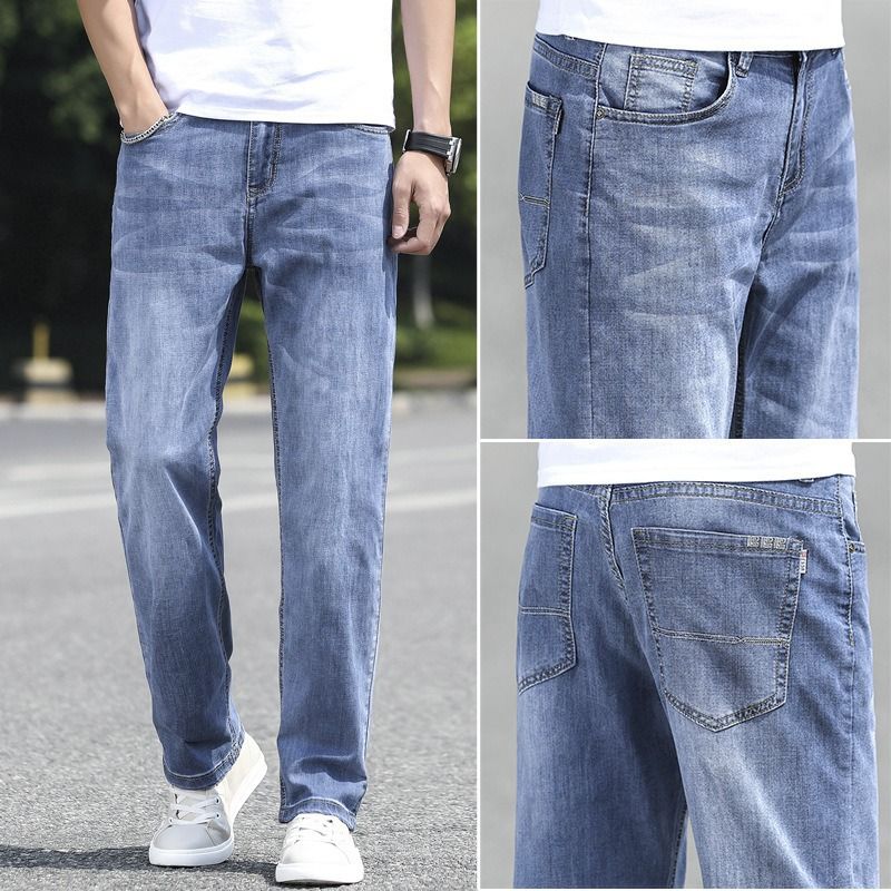 Men's Comfort Stretch Wide Leg Jeans - Loose Fit Straight Leg Denim Pants For Plus Size, All-Season Breathable & Relaxed_mkmklike.com