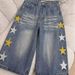 Men's High Waist Relaxed Fit Denim Shorts With Vintage Faded Starfish Print, Casual Wide Leg Cropped Beach Trousers_mkmklike.com