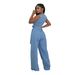 Women's Clothing Tight Waist Slim Elastic Washed Denim Jumpsuit_mkmklike.com