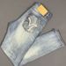 Men's Washed Retro Embroidered Slim Jeans Trendy High Street Casual Stretch Straight Trousers Mid Waist Royal Blue Zipper Fly_mkmklike.com