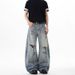 BOY Vintage Distressed Trendy Straight-Leg Jeans For Men, Spring And Autumn Design, Loose Fit, Versatile Wide-Leg Pants,_mkmklike.com