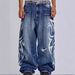 Cross Border Fashion Brand Jaded London American Retro Pattern Print Washed Jeans Hot Girl Wide Leg Trousers_mkmklike.com