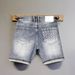 Men's Distressed Denim Shorts Straight Leg Mid-Length Five Pocket Summer Style High End Trendy Pants_mkmklike.com