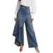 Women's Clothing Irregular Ruffled Solid Color Casual Denim Straight Leg Wide Leg Pants Button Down Frame Women's Clothing_mkmklike.com