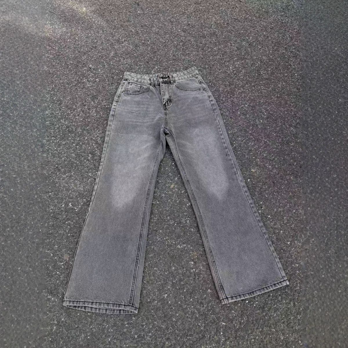 "Men's Cement Gray Slim Flared Jeans – Washed Wide Leg Silhouette | Clean Fit Stretch Denim | Modern Utility Styling"_mkmklike.com