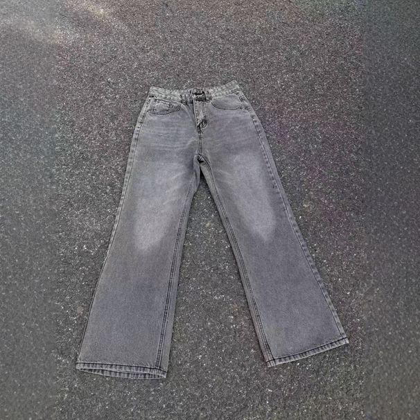"Men's Cement Gray Slim Flared Jeans – Washed Wide Leg Silhouette | Clean Fit Stretch Denim | Modern Utility Styling"_mkmklike.com