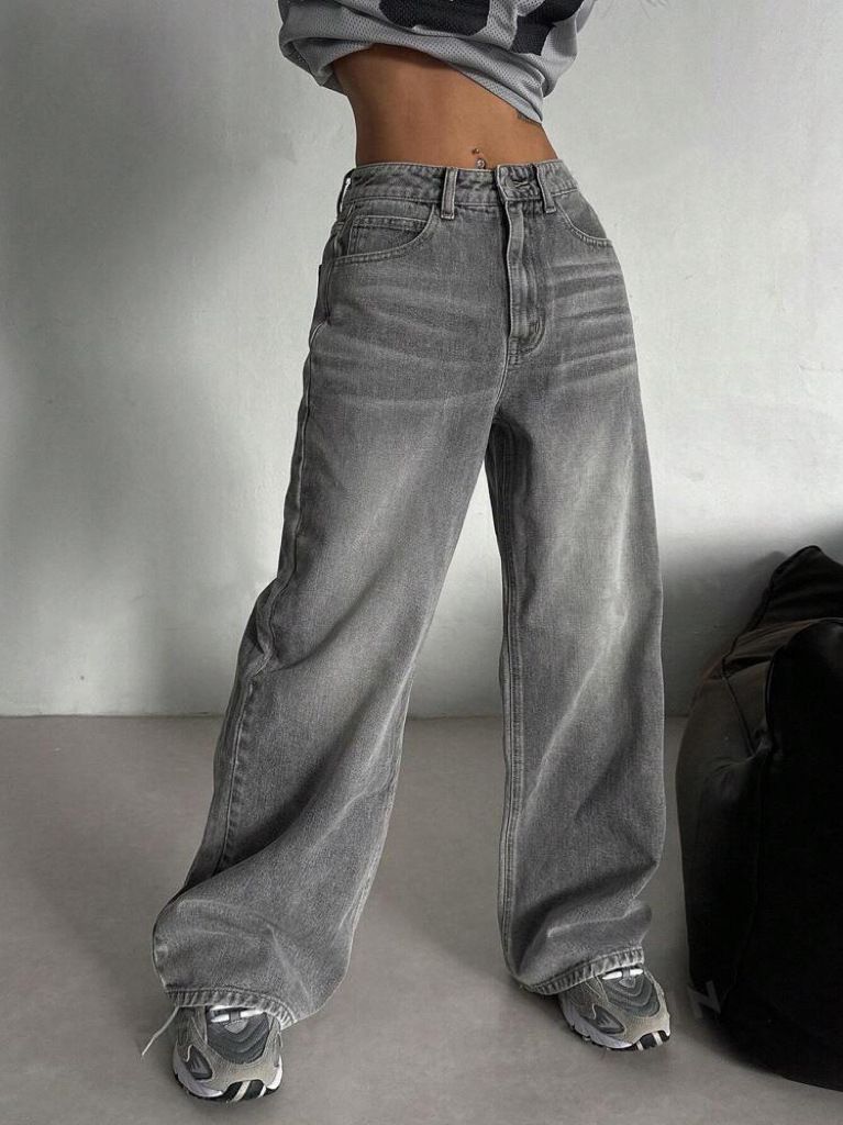 Men's Clothing Loose Wide Leg Floor Length Pants Vintage Washed Gray High-Waisted Wide-Leg Jeans For Women – Street Style Loose Fit Long Pants_mkmklike.com