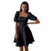 Women's Temperament Square Neck Short Sleeve High Waist Slim Dress Skirt_mkmklike.com