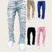 Trendy Patchwork Jeans For Women & Men – Stretch Denim Straight-Leg Pants With Custom Embroidery (S-XXL)_mkmklike.com