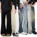 Streetwear Relaxed Fit Jeans – Mid-Rise Distressed Denim Pants With Flared Hem (S-3XL, Vintage Washed, Unisex Baggy Trousers For Urban Styling)_mkmklike.com