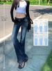 Straight Leg Bootcut Jeans For Women - Low Rise Flared Denim Pants In Vintage Blue, Suitable For Petite Women, Autumn/winter_mkmklike.com