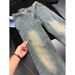 Vintage American Flare Jeans – Retro Blue Washed Denim Pants With Flared Hem & Fleece Lining (Men’s, Straight Fit, Winter Warmth)_mkmklike.com