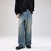 Vintage Washed Denim Jeans For Men - Relaxed Fit Straight Leg Retro Loose Trousers, Classic American Street Style, Comfortable Cotton Casual Pants_mkmklike.com